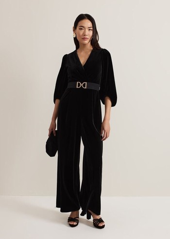 Phase Eight Myleen Velvet Jumpsuit Black Australia | VY1403275